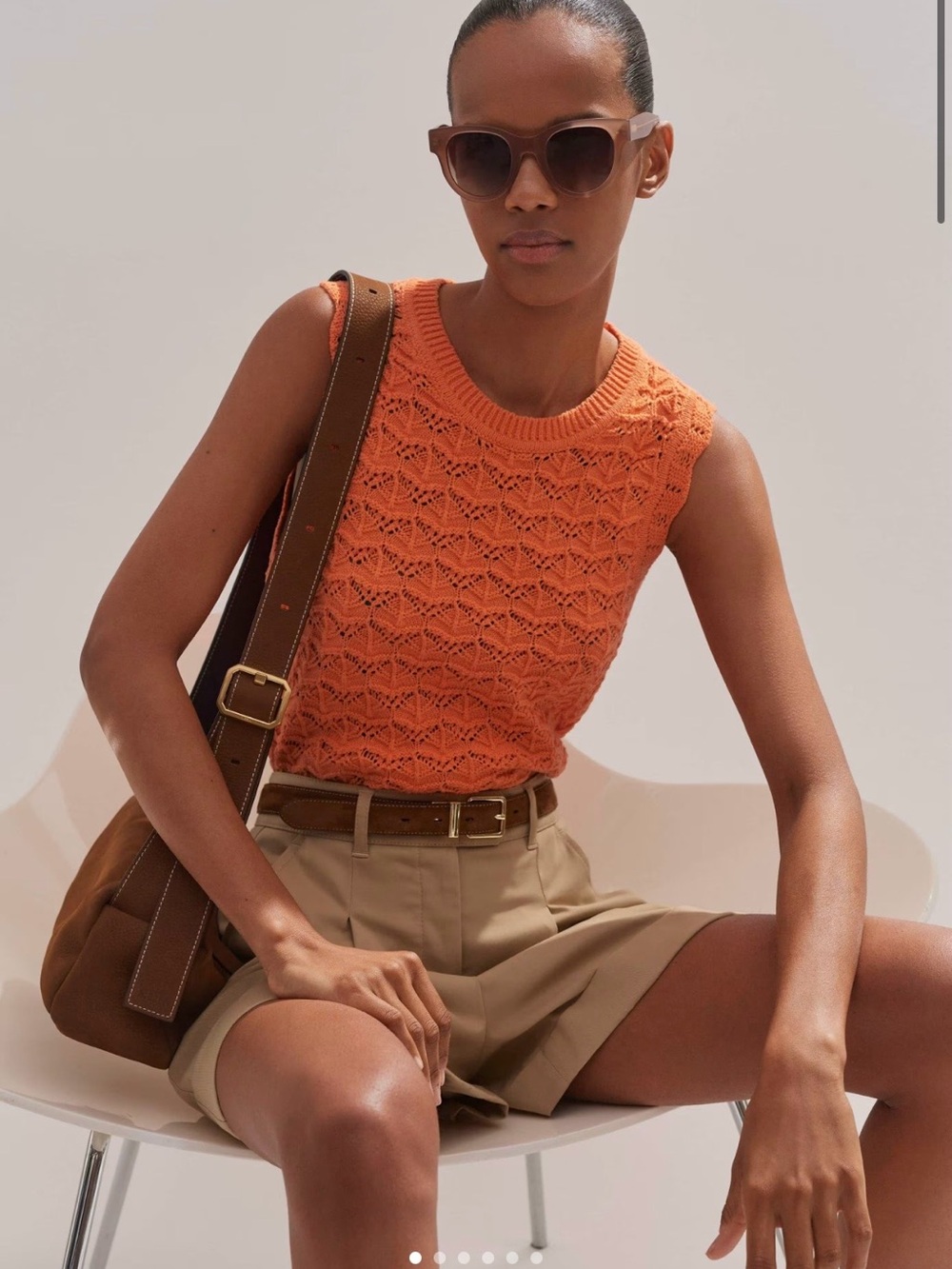 ME+EM Orange Knit Sleeveless Top with Tan Bermuda Shorts